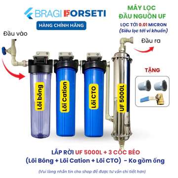 Bộ Lọc Nước UF 5000l Kết Hợp Lõi Bông Béo, Cation, CTO 20 Inch Ren 34 xử lý lọc nước đầu nguồn