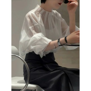 Áo Sơ Mi Nữ Tơ Óng Dài Tay Cổ Cao Xếp Ly Thanh Lịch 247store Pearl Silk Công Sở Đi Làm Đi Học A.somicocao537