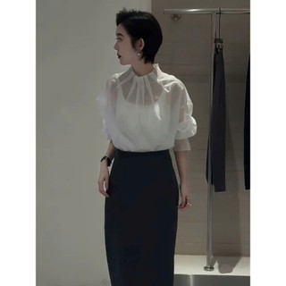 Áo Sơ Mi Nữ Tơ Óng Dài Tay Cổ Cao Xếp Ly Thanh Lịch 247store Pearl Silk Công Sở Đi Làm Đi Học A.somicocao537