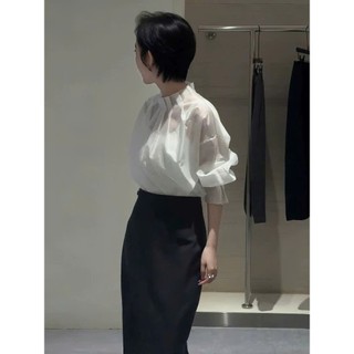 Áo Sơ Mi Nữ Tơ Óng Dài Tay Cổ Cao Xếp Ly Thanh Lịch 247store Pearl Silk Công Sở Đi Làm Đi Học A.somicocao537