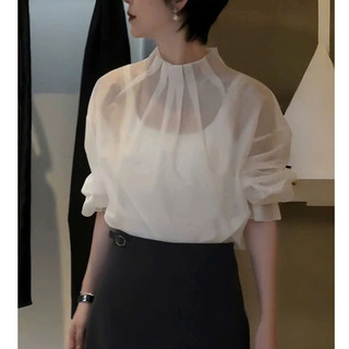 Áo Sơ Mi Nữ Tơ Óng Dài Tay Cổ Cao Xếp Ly Thanh Lịch 247store Pearl Silk Công Sở Đi Làm Đi Học A.somicocao537