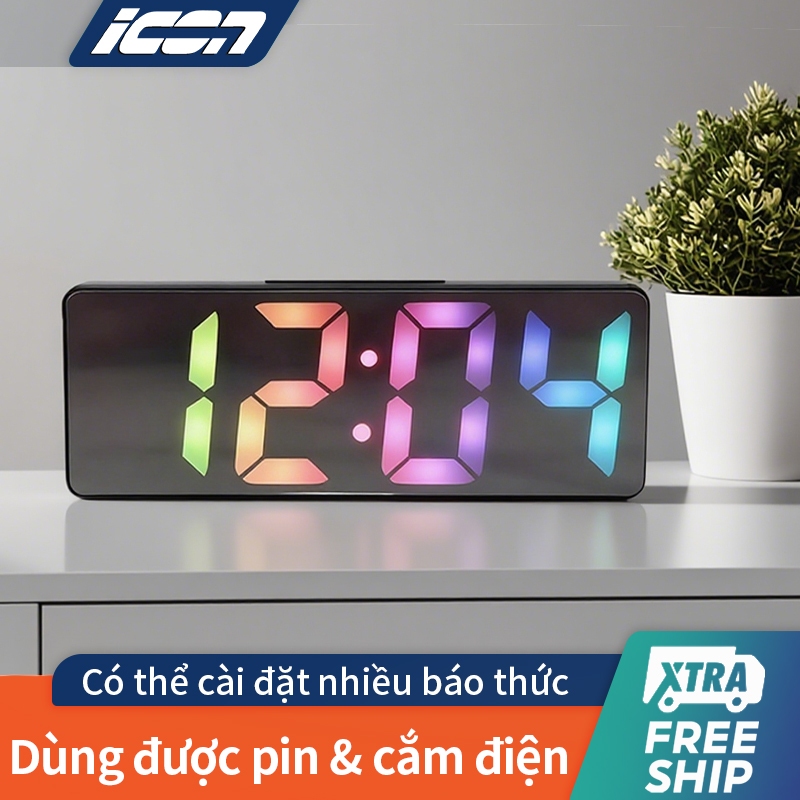 Đồng Hồ Báo Thức LED Để Bàn ICON - Phong Cách Vintage, Trang Trí Phòng Học, Bàn Gaming & Phòng Khách Độc Đáo