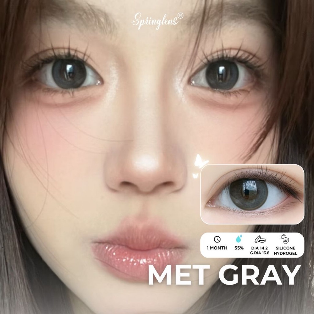 Kính áp tròng Met Gray xám xanh viền baby giãn nhỏ Silicone Hydrogel 1 tháng 0-7 độ | Spring Lens