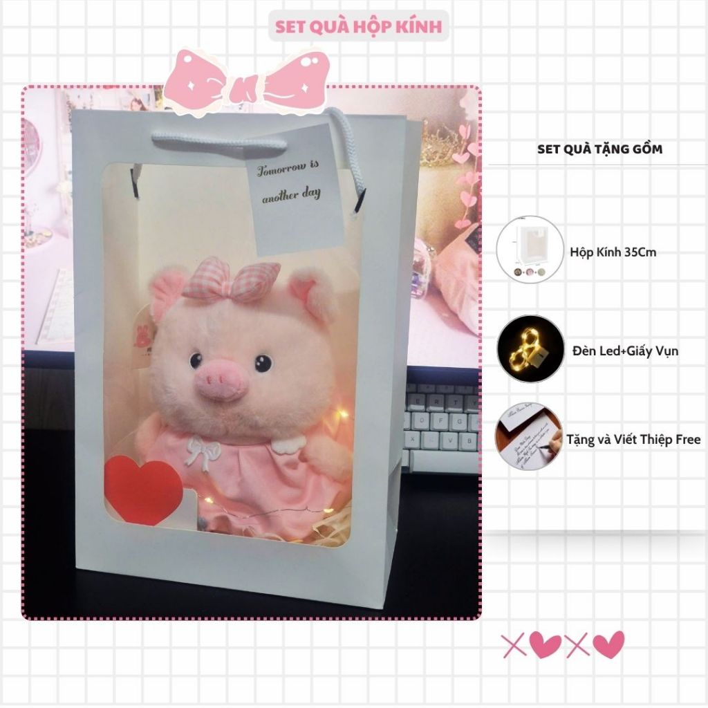 [ MẪU CAO CẤP ] Gấu Bông Heo Lợn Mặc Váy Xanh Hồng Đeo Nơ Dễ Thương Làm Quà Tặng Sinh Nhât Cho Bạn Gái, Bé Gái,Bobesu