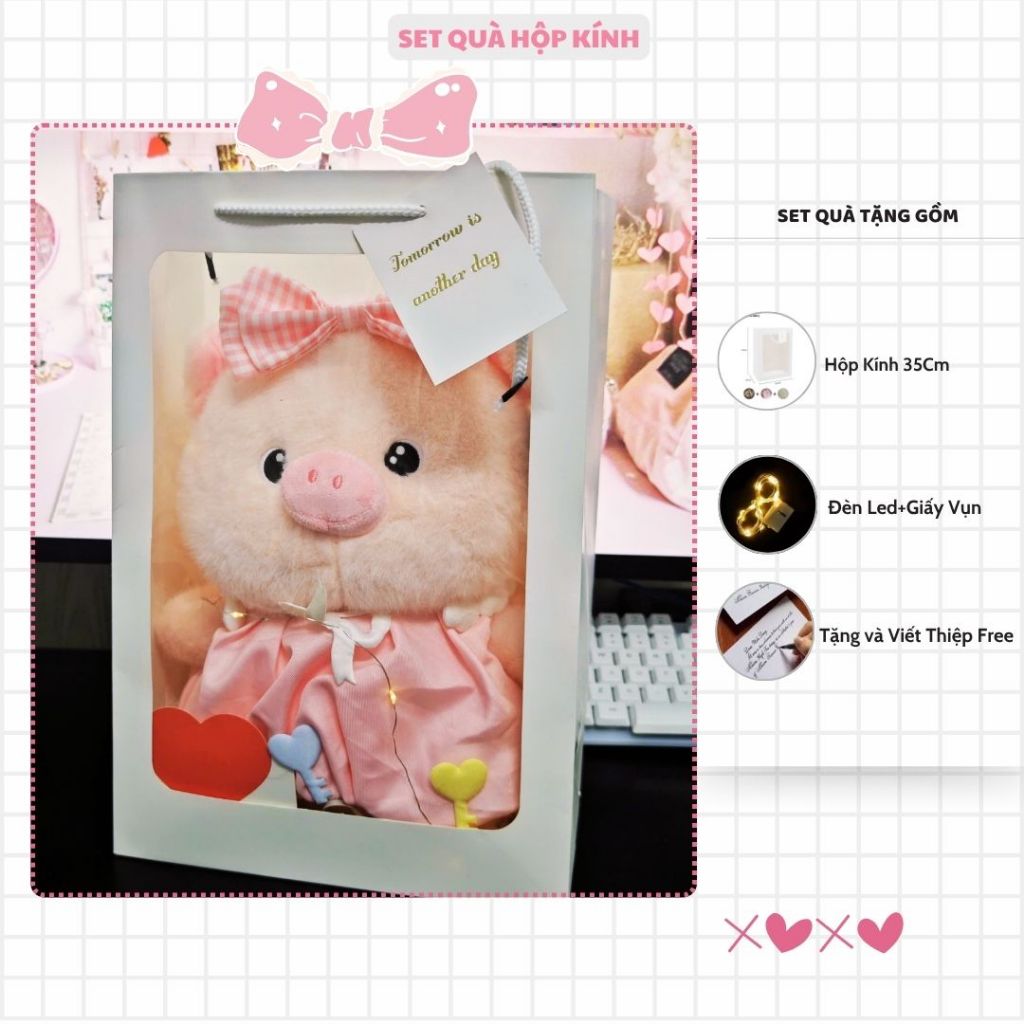 [ Mẫu Cao Cấp ] Gấu Bông Heo Hồng Mặc Váy Đeo Nơ Công Chúa Lông Tơ Non Mềm Mại Dễ Thương Làm Quà Tặng Cho Bạn Gái,Cho Bé