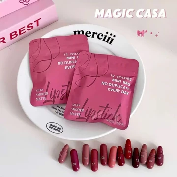 Set Son Mini Capsule Magic Casa 12 Màu | Son Môi Mini Lì Mịn Velvet Không Dính Ly Cute