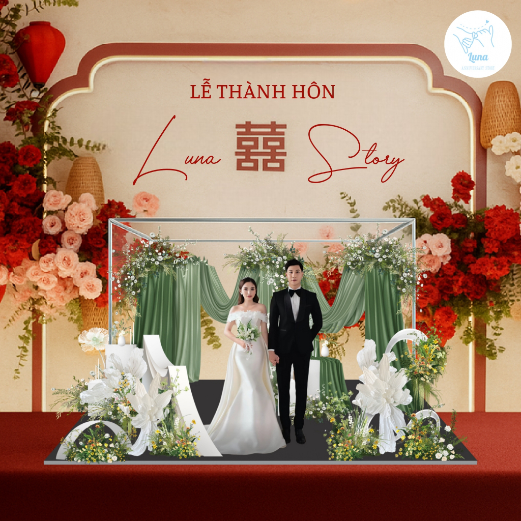 Standee 3D Đám Cưới Sang Trọng – Mô Hình Dâu Rể Trang Trí Decor Nhà & Tiệc Cưới (Tone Trắng - 25CM)