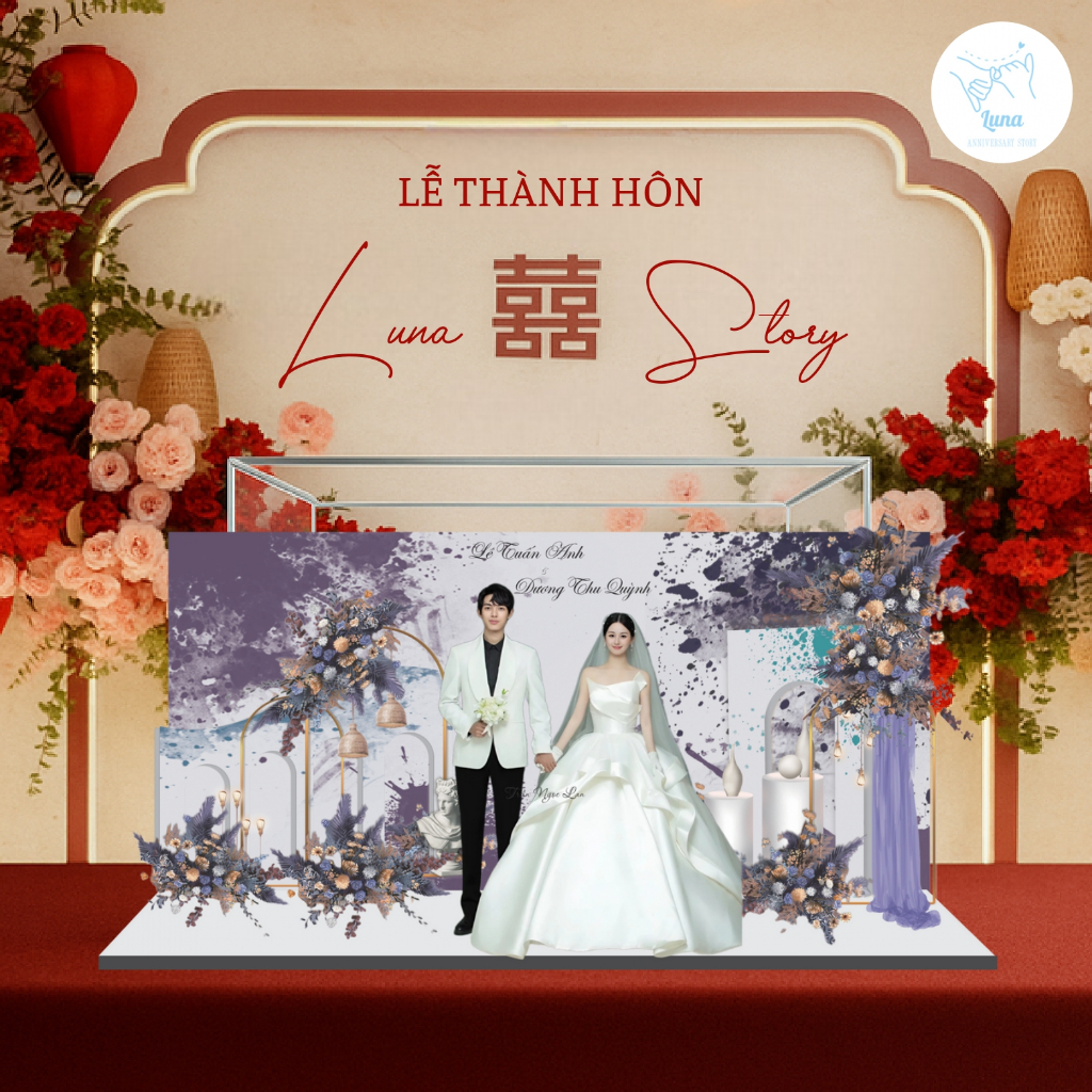 Standee Đám Cưới - Mô Hình Cưới 3D Sang Trọng Trang Trí, Decor Phòng, Để Bàn (Tone Tím)