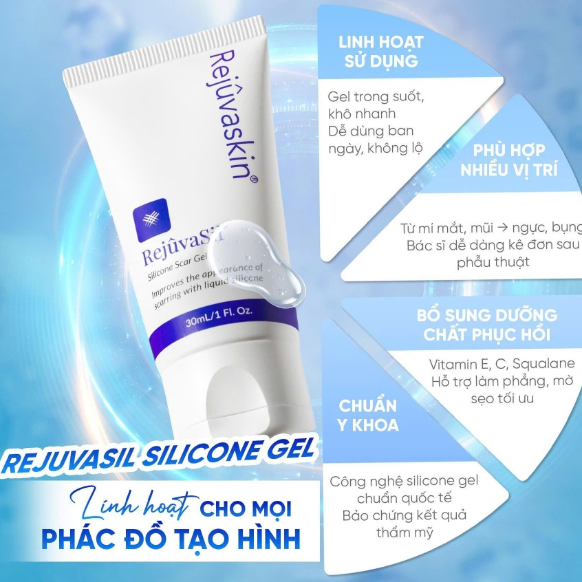 Gel ngăn ngừa sẹo và làm xẹp sẹo lồi, sẹo phì đại Rejuvaskin Rejuvasil 10ml