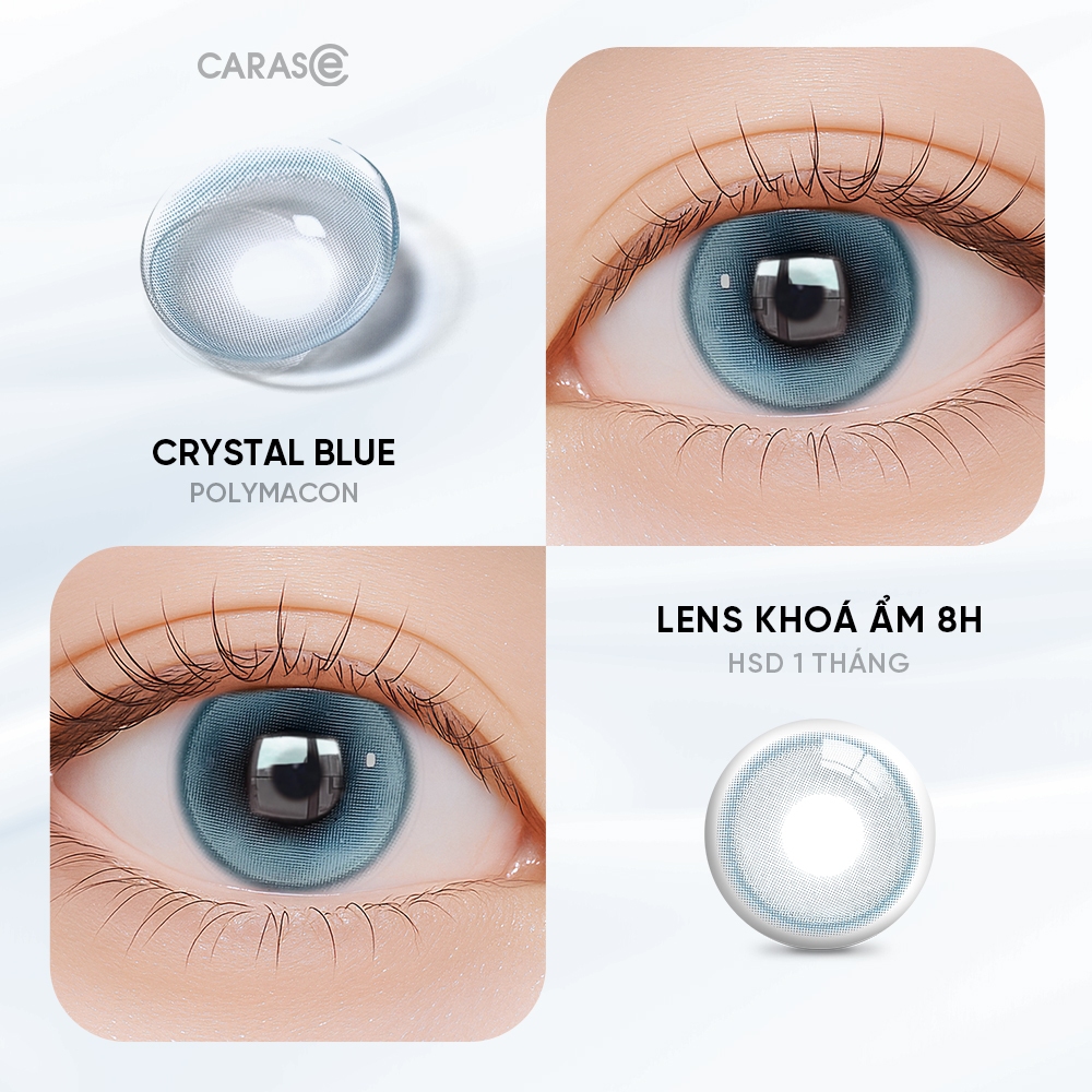 [1 chiếc] Kính áp tròng khoá ẩm 8H 1 Tháng Màu Xanh Pha Lê CARASE, Lens cận CRYSTAL BLUE