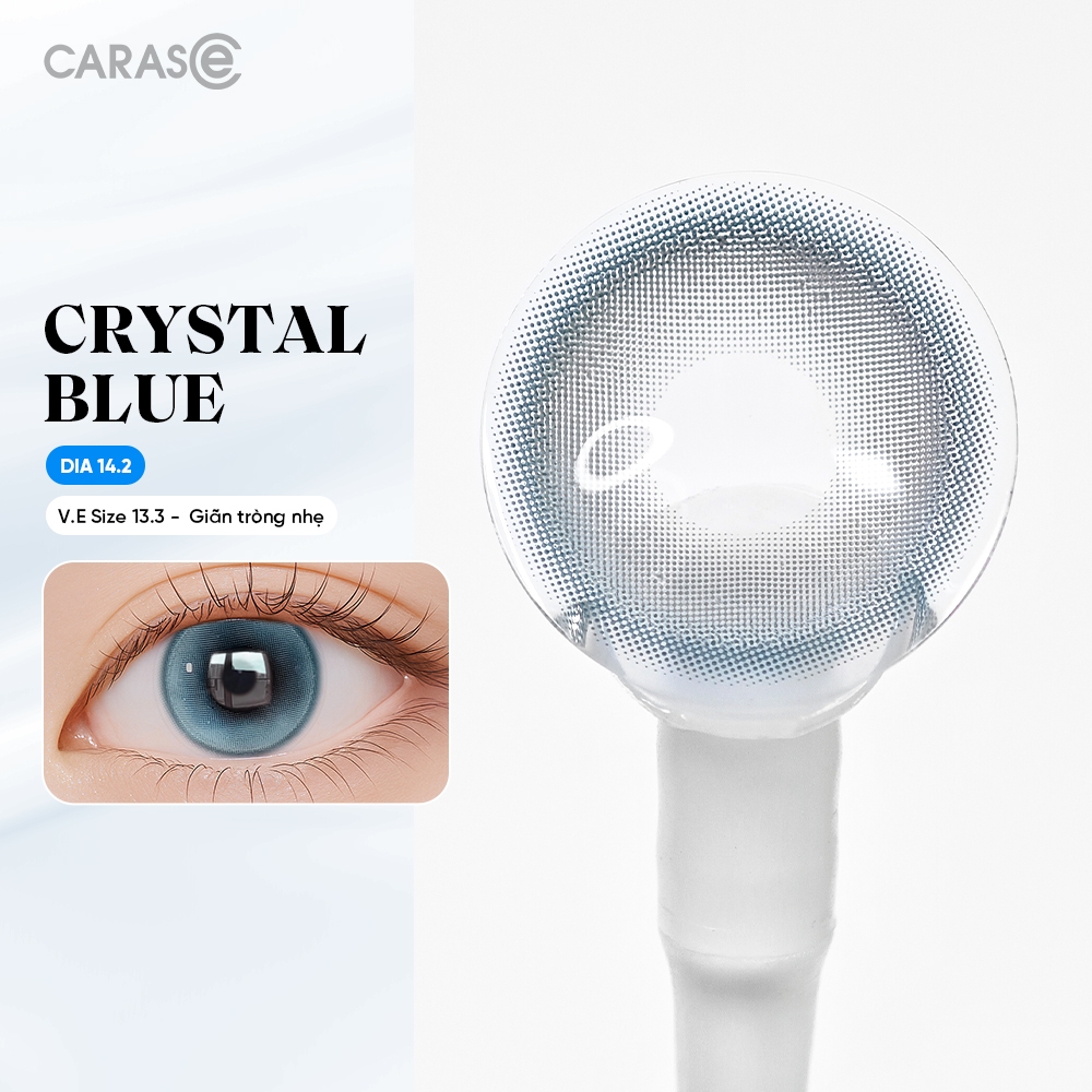 [1 chiếc] Kính áp tròng khoá ẩm 8H 1 Tháng Màu Xanh Pha Lê CARASE, Lens cận CRYSTAL BLUE