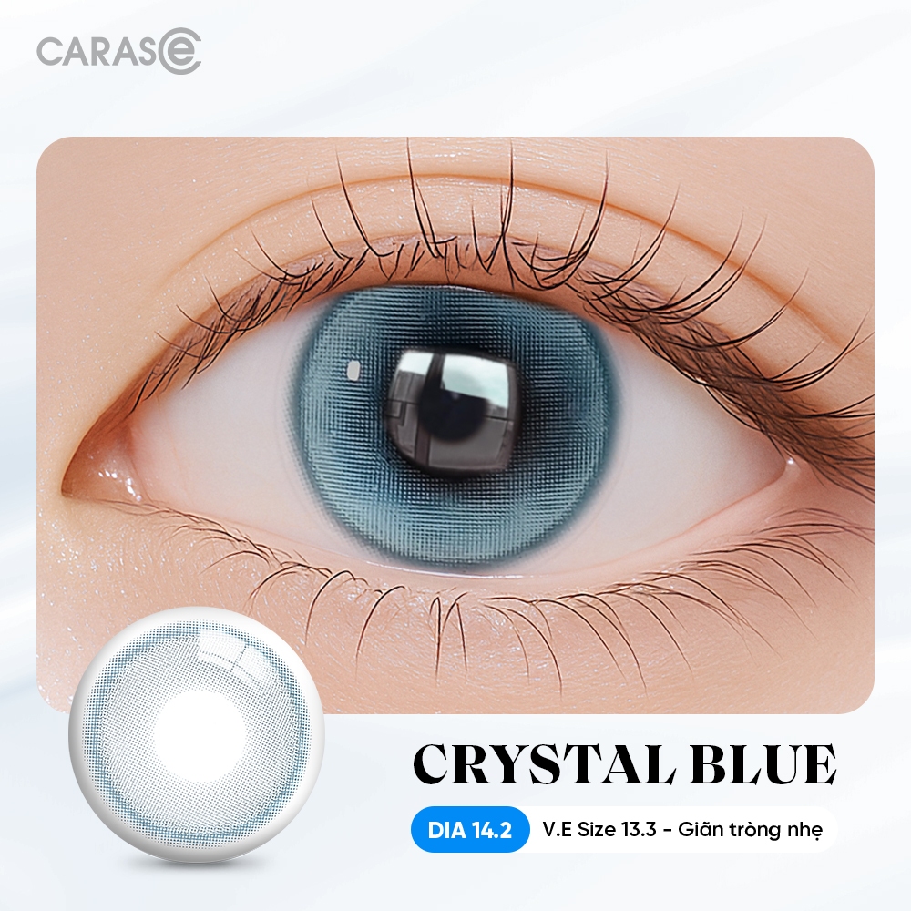 [1 chiếc] Kính áp tròng khoá ẩm 8H 1 Tháng Màu Xanh Pha Lê CARASE, Lens cận CRYSTAL BLUE