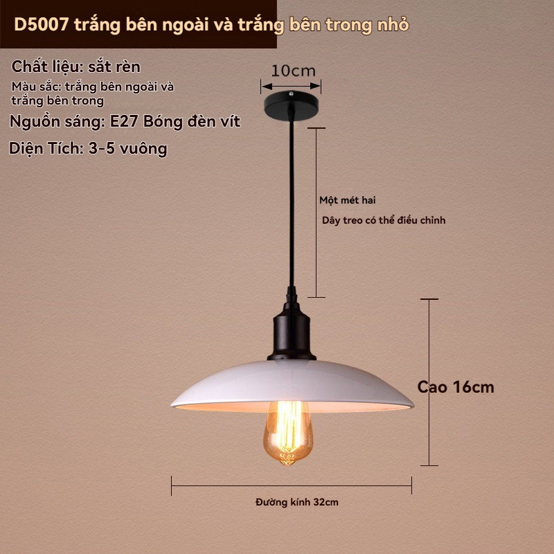 Đèn thả trần công nghiệp đen/trắng 7W, ánh sáng ấm, chụp sắt 32cm, dây 1.5m, bảo hành 1 năm