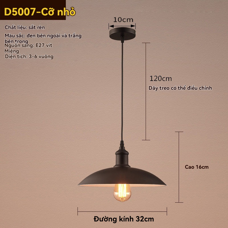 Đèn thả trần công nghiệp đen/trắng 7W, ánh sáng ấm, chụp sắt 32cm, dây 1.5m, bảo hành 1 năm