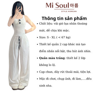 Quần Dài Suông MiSoul Chất Gió Lụa Nhăn Thoáng Mát Phối Cạp Chun Dây Rút BigSize, Quần Ống Rộng 433