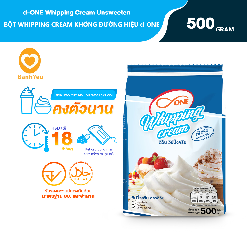 Bột Whipping Cream Thái Lan Có Đường/ Không Đường 500g - dùng trong làm bánh,kem