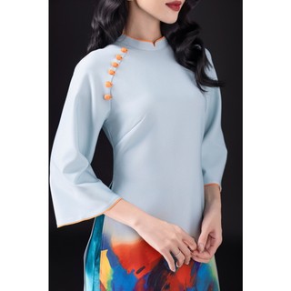 SWANLAKE | Áo Dài Nữ Cách Tân Dáng Suông Tay Lỡ Cổ Trụ Đính Nút Vải Lụa Dày In 3D Tết L13058