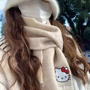 Khăn choàng cổ Hello Kitty lông cừu mềm mịn, Khăn len giữ ấm mùa đông phong cách Hàn Quốc