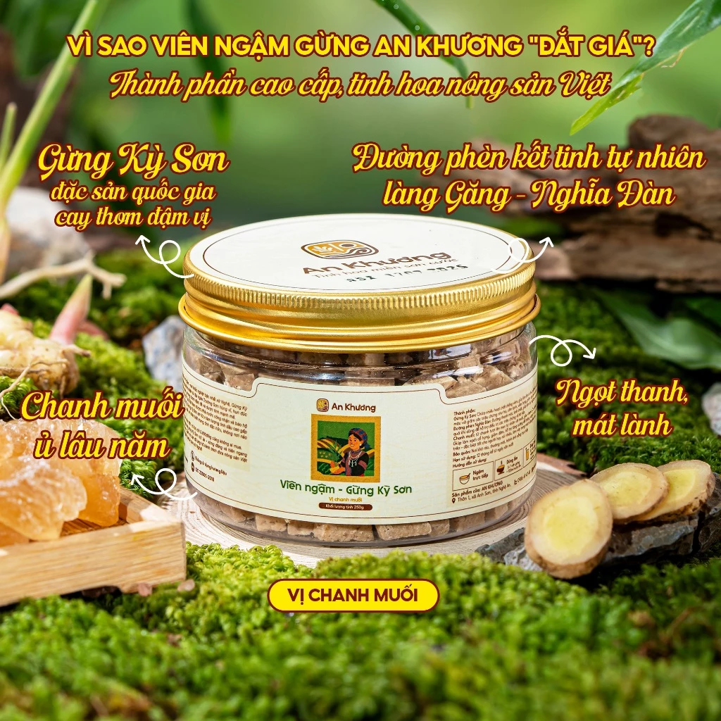 Viên Ngậm Gừng 200g An Khương - Gừng Kỳ Sơn Cay thơm đậm vị, Hỗ trợ Giảm Ho, Đau Bụng Kinh