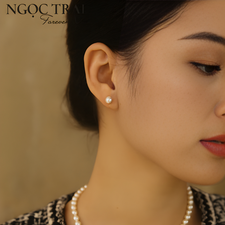 Mã BT18. Bông Tai ngọc Trai Nuôi Nước Ngọt Thiên nhiên 7-8 Li Nguyên Bản - Forever Young Pearl