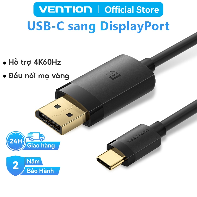 Cáp USB-C Sang DisplayPort Vention - Chất Lượng Hình Ảnh 4K 60Hz, 2K 144Hz, Có Audio, Vỏ ABS Bền Dùng Cho Laptop Tivi