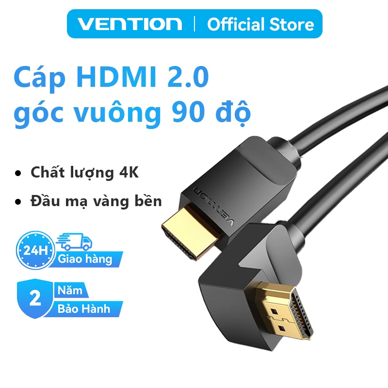 Cáp HDMI 2.0 4K Vention Góc 90/270 Độ, Đầu Nối Mạ Vàng, Vỏ Bọc PVC Bền Chắc Cho PS4 Laptop TV Đồng Bộ Hóa Âm Thanh HA