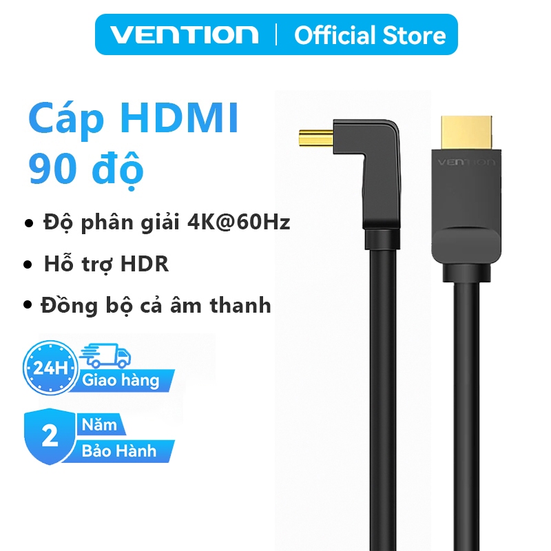 Cáp HDMI 4K 60Hz Vention – Góc Vuông 90 Độ, Đầu Mạ Vàng, Vỏ PVC Chống Nhiễu Độ Bền Cao