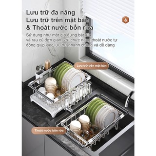 BMZAR Giá để bát đĩa đa năng inox Kệ Bát Đĩa Inox Thu gọn được Giá úp bát đĩa