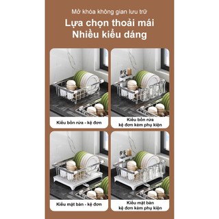 BMZAR Giá để bát đĩa đa năng inox Kệ Bát Đĩa Inox Thu gọn được Giá úp bát đĩa