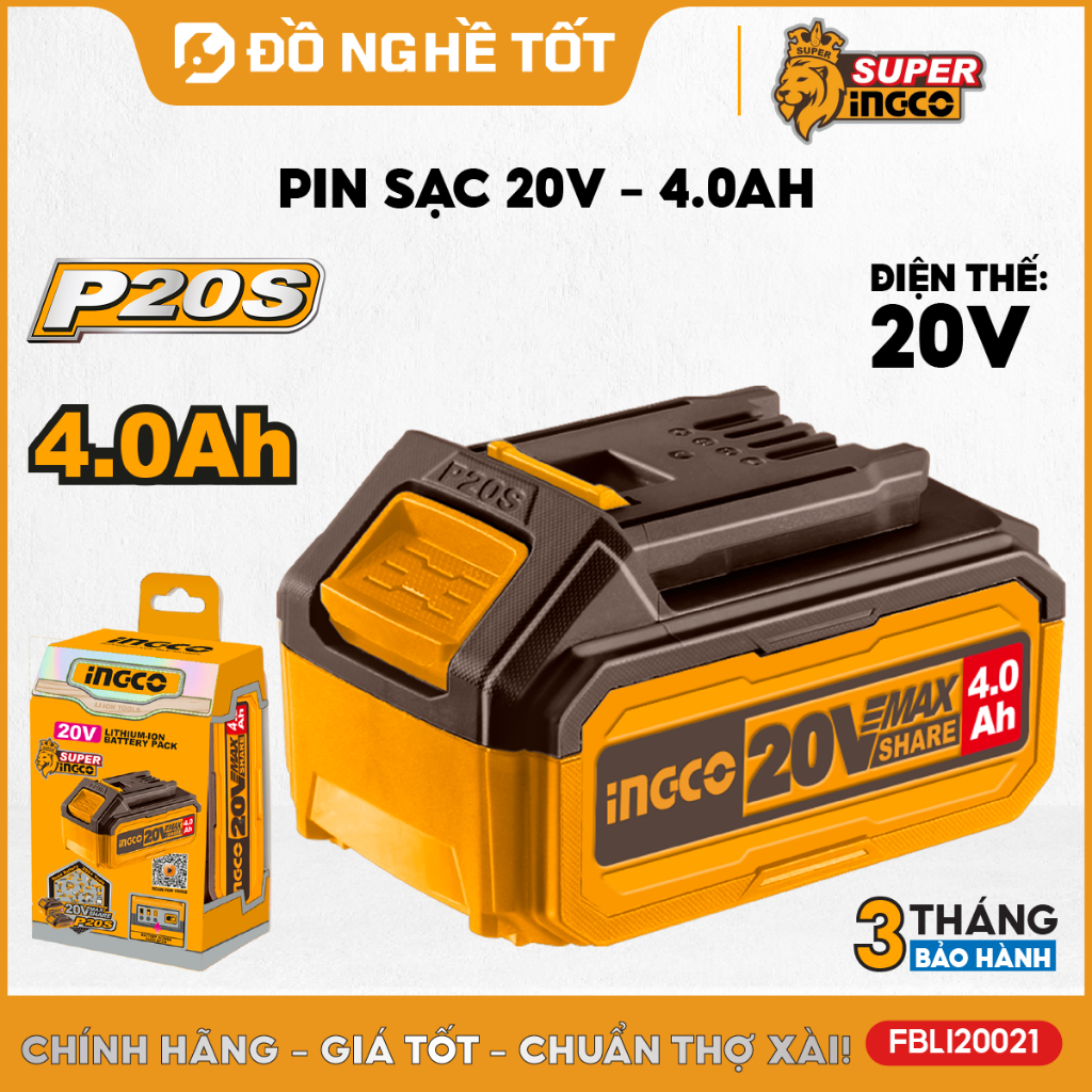 Combo pin sạc Ingco tiết kiệm, Pin 20V 2.0A/h, 4.0A/h, 5.0A/h đa năng ...