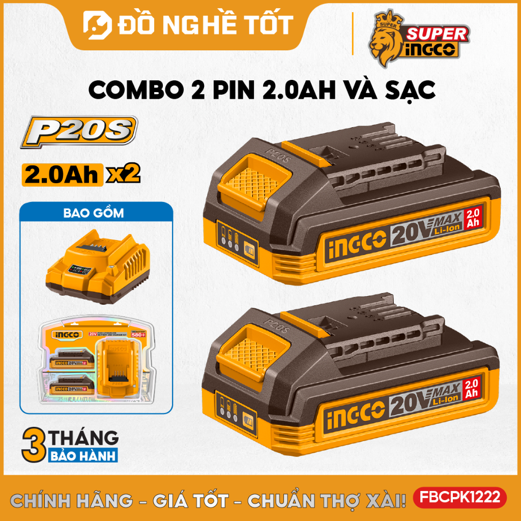 Pin P20s Ingco 20V 2ah, 4ah, 5ah dung lượng cao FBLI20011, FBLI20021 ...