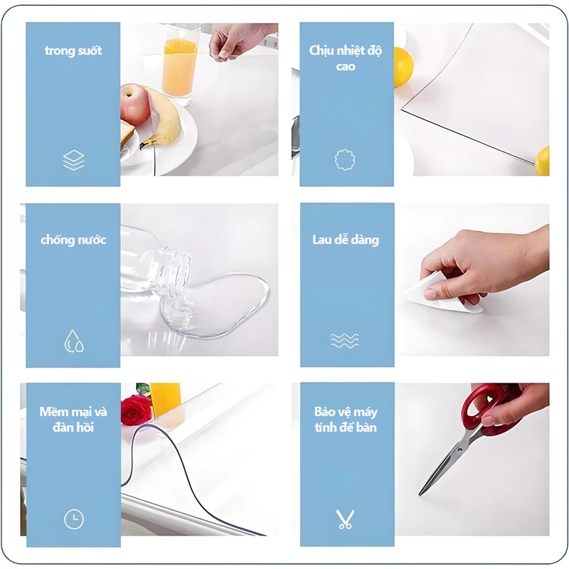 【Siêu dày】Tấm lót bàn trong suốt Khăn trải bàn bằng nhựa PVC Tấm lót bàn ăn Tấm lót chống trượt Chống dầu Lót Bàn