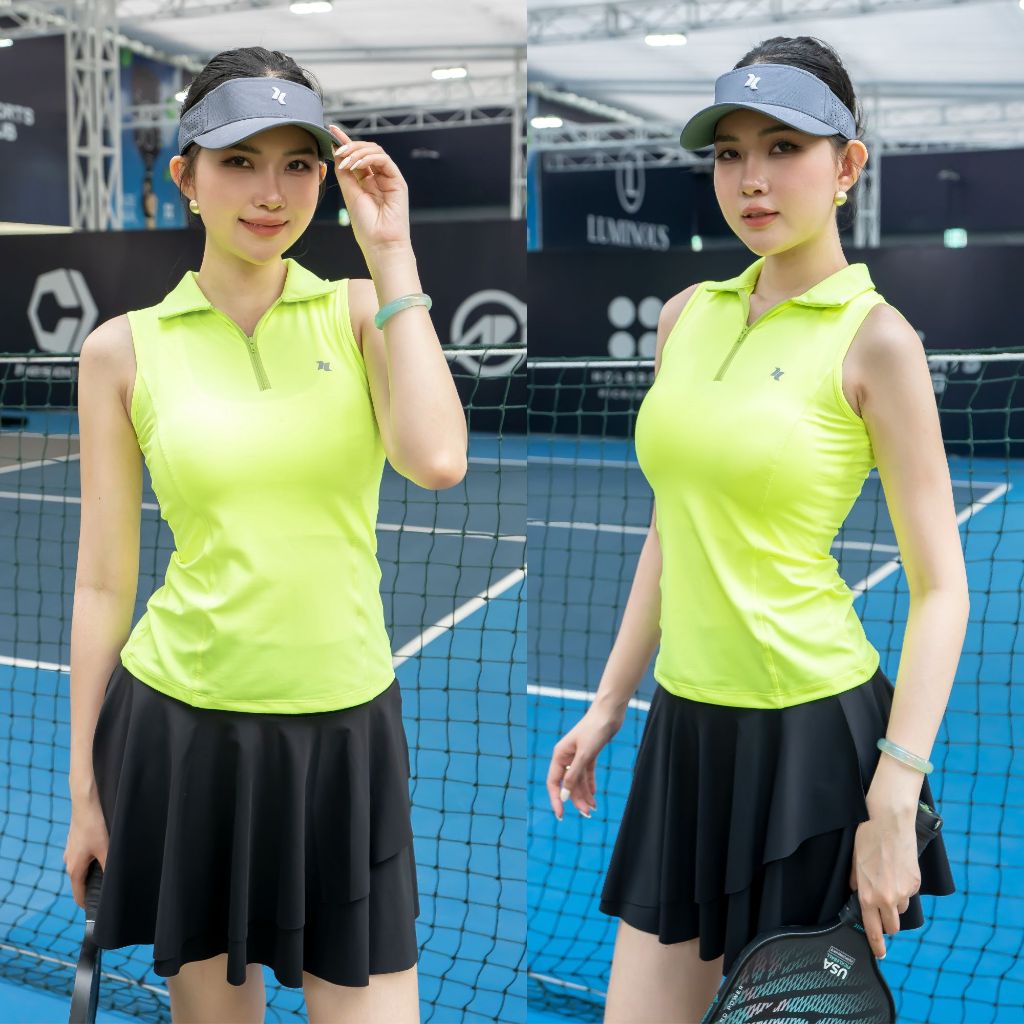 Áo sát nách thể thao nữ Reeta cổ áo khoá kéo,chất liệu thun co giãn tập tennis, cầu lông, pickleball,chạy bộ...A206