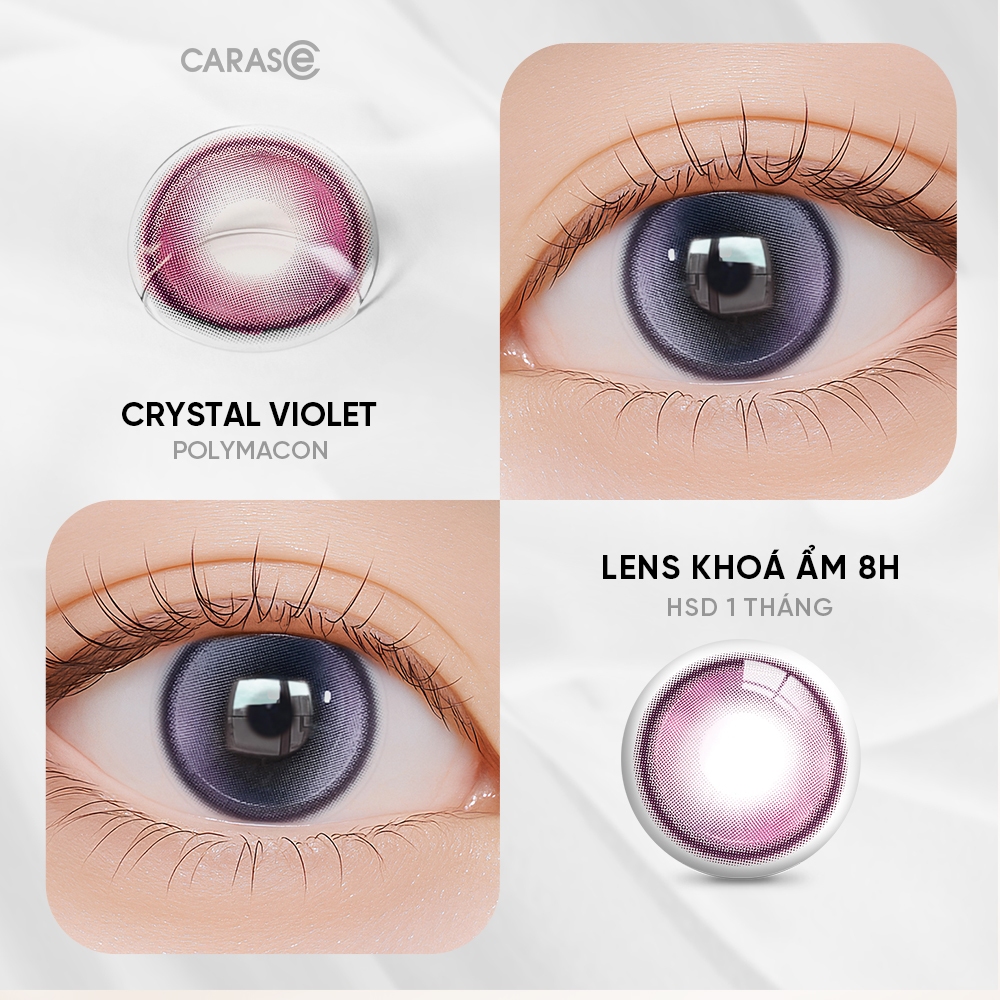 [1 chiếc] Kính áp tròng khoá ẩm 8H 1 Tháng Màu Tím Pha Lê CARASE, Lens cận CRYSTAL VIOLET
