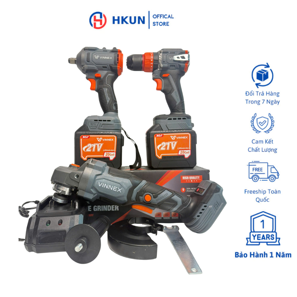 Combo Thân mài Vinnex VN7600 , Thân Siết Vinnex VN360, Thân Khoan Vinnex VN007 Tặng 2Pin 20cell Kèm Sạc