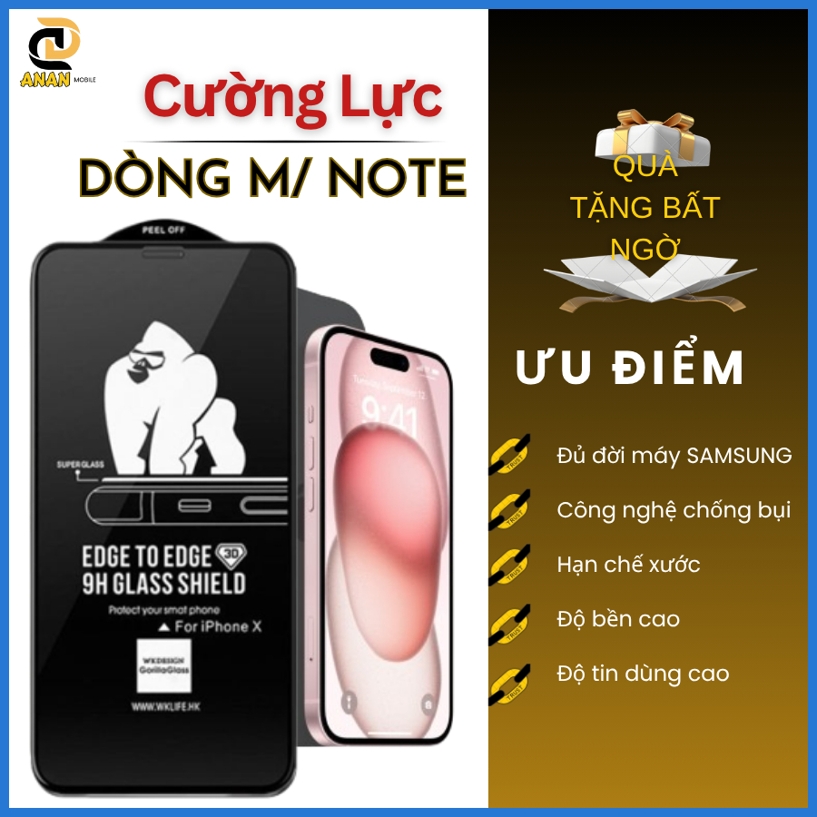 Cường lực Samsung M62 M55 M43 M53 M52 M51 M30 M31 M32 M33 M23 M34 M12 M13 M14 M15 M20 M21 M22 S10 Note 10 Lite Note 20