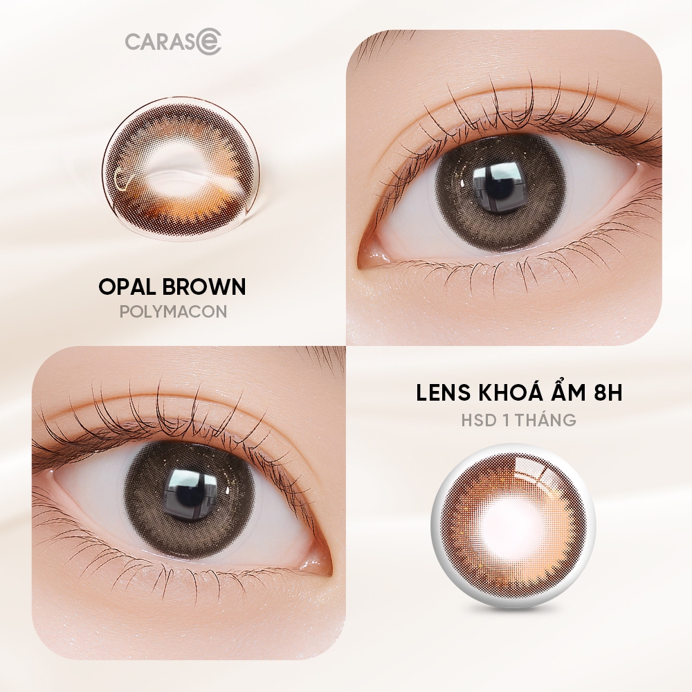 [1 chiếc] Kính áp tròng khoá ẩm 8H 1 Tháng Màu Nâu Cà Phê Sữa CARASE, Lens cận OPAL BROWN