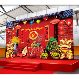 DECOR Tranh Vải Trang Trí Phông Nền Lễ Tết Backdrop chụp ảnh sự kiện NĂM MỚI BÍNH NGỌ 2026 Size Lớn 4M TET12 - BEEKIDS