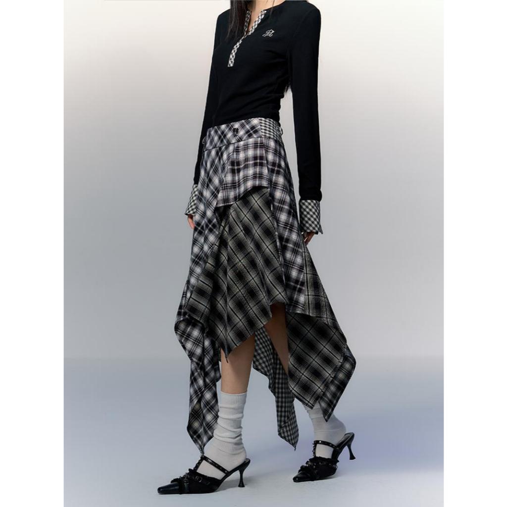 [KH31] Chân váy kẻ caro PUNCH hot girl retro thiết kế bất đối xứng layer nhiều lớp | KHAO BOUTIQUE