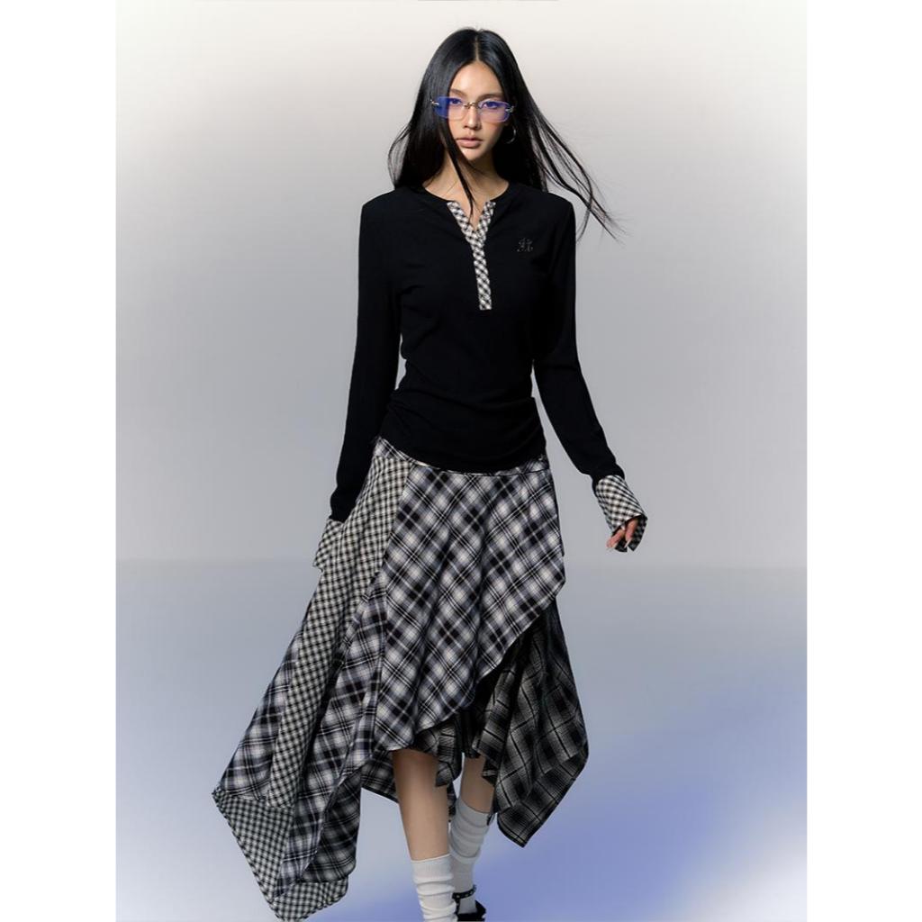 [KH31] Chân váy kẻ caro PUNCH hot girl retro thiết kế bất đối xứng layer nhiều lớp | KHAO BOUTIQUE