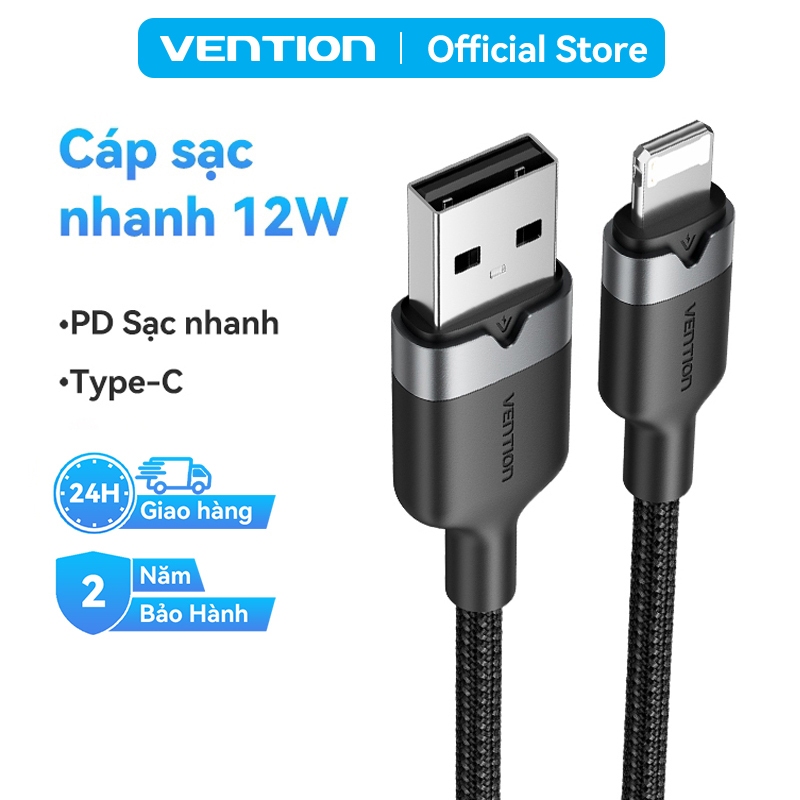 Cáp Sạc Nhanh USB Sang Light 12W Vention, Truyền Dữ Liệu 480Mbps, Dây Bện Dù, Đầu Hợp Kim Nhôm