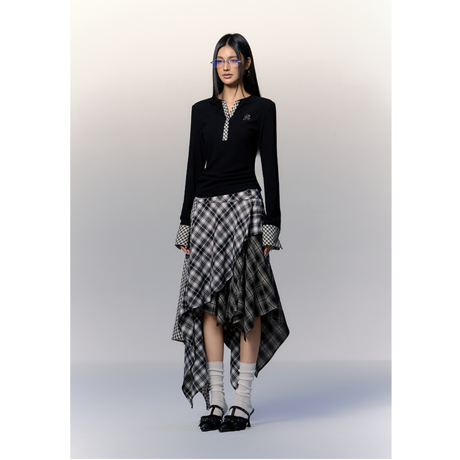 [KH31] Chân váy kẻ caro PUNCH hot girl retro thiết kế bất đối xứng layer nhiều lớp | KHAO BOUTIQUE