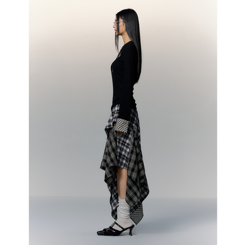 [KH31] Chân váy kẻ caro PUNCH hot girl retro thiết kế bất đối xứng layer nhiều lớp | KHAO BOUTIQUE