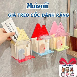 Giá Treo Bàn Chải Đánh Răng, Gắn Tường Không Đục Lỗ, Tích Hợp Cốc Súc Miệng Tiện Dụng
