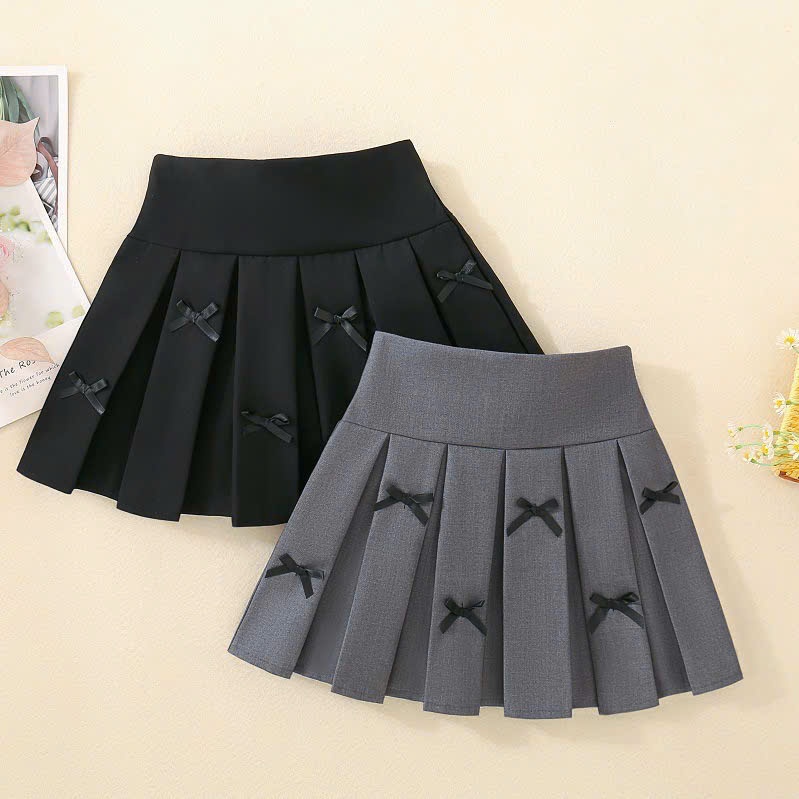Chân váy xếp ly nơ dễ thương cho bé gái váy dáng ngắn xòe đi học đi chơi đều xinh, cho bé gái và mẹ từ 13-56kg