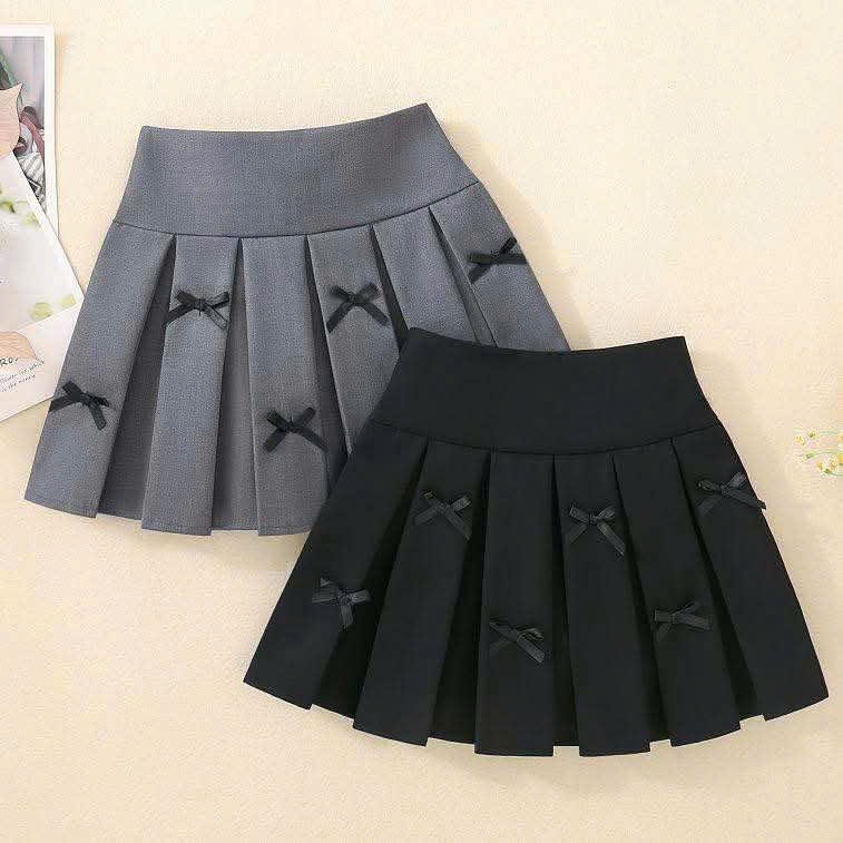 Chân váy xếp ly nơ dễ thương cho bé gái váy dáng ngắn xòe đi học đi chơi đều xinh, cho bé gái và mẹ từ 13-56kg