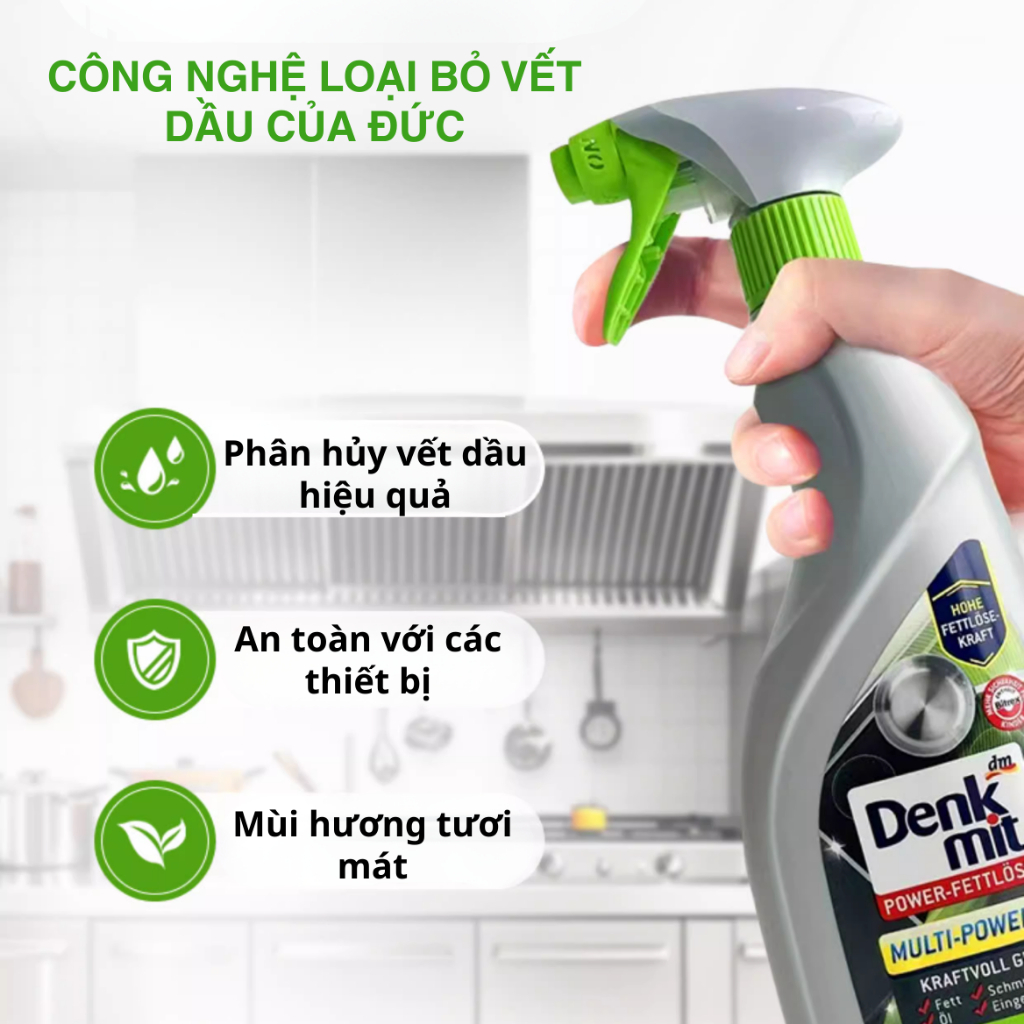 [ Mẫu mới nhất] Chai xịt tẩy rửa nhà bếp Denkmit đa năng 750ml dùng cho cả máy hút mùi Power4