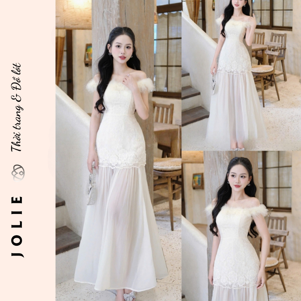 Đầm Ôm Dáng Đen Hở Vai Lông Vũ Ren Cao Cấp Dự Tiệc Sang Trọng