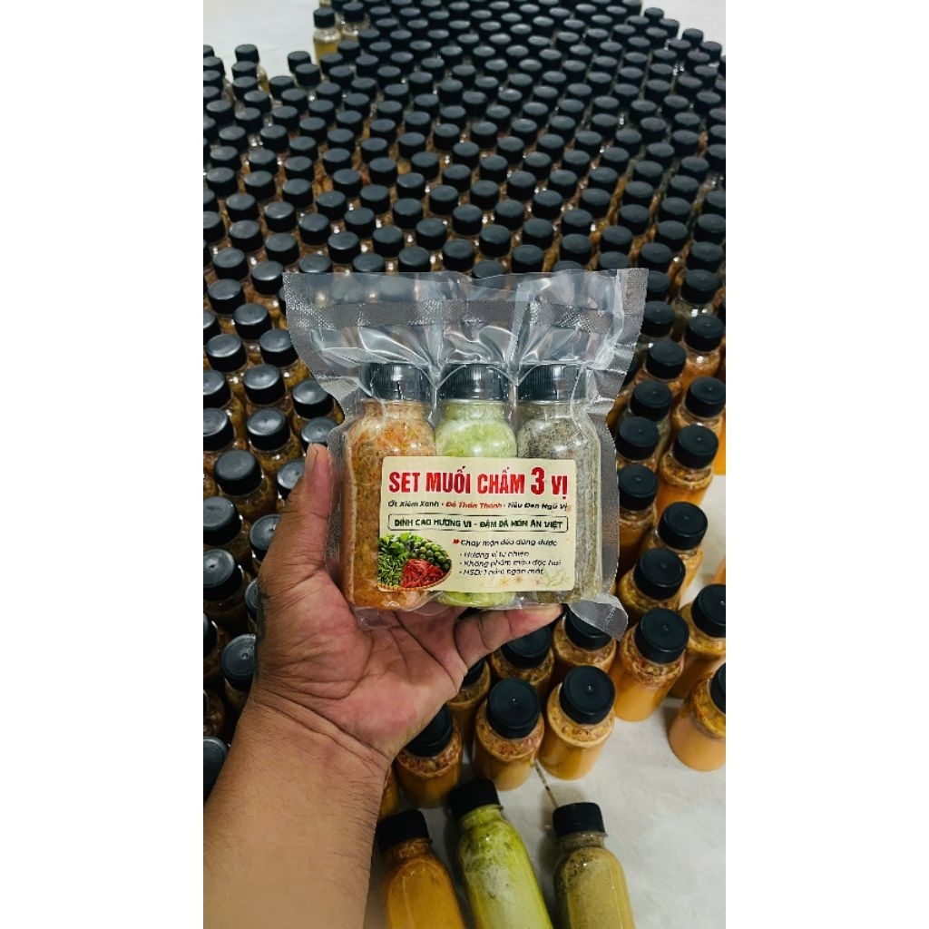 (siêu sales)sét 3 Chai Muối Chấm 3 Vị Muối Ớt Xiêm Xanh, Muối ớt đỏ it cay, Muối Ớt Đỏ Thần Thánh Muối Tiêu Đen Ngũ Vị