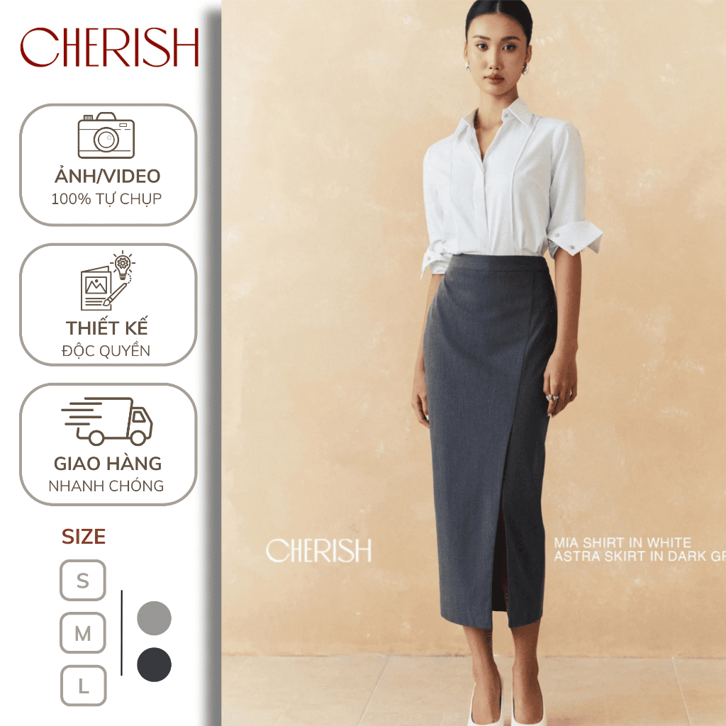 Cherish - Chân Váy Bút Chì Xẻ Chéo ASTRA Twill Nhật | Váy Công Sở Thanh Lịch